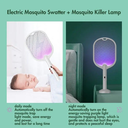 Raquette Electrique Anti-Moustique Rechargeable avec Lumière UV