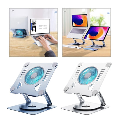 Support d'ordinateur Portable avec ventilateurs de refroidissement, support ergonomique rotatif pliable en aluminium réglable pour tablette et ordinateur Portable