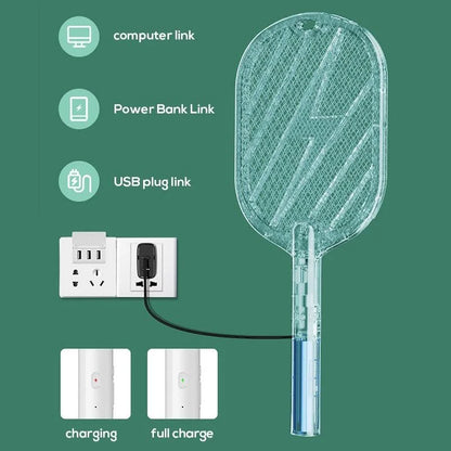 Raquette Electrique Anti-Moustique Rechargeable avec Lumière UV