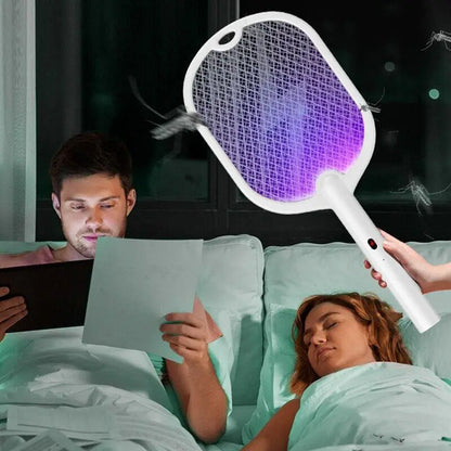 Raquette Electrique Anti-Moustique Rechargeable avec Lumière UV