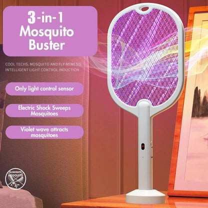 Raquette Electrique Anti-Moustique Rechargeable avec Lumière UV